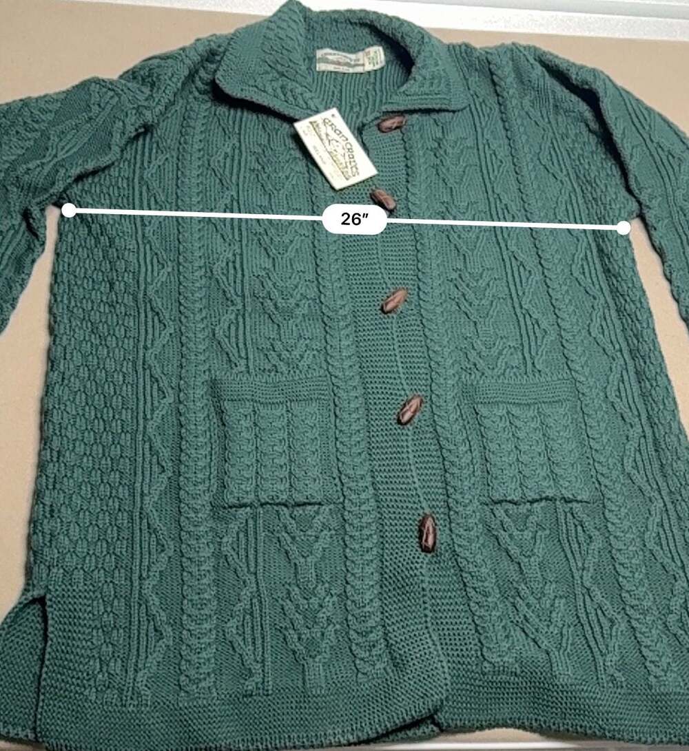Aran Crafts Irish Merino Wool Long Cardigan Sweater with Toggle Buttons - Picture 3 of 4